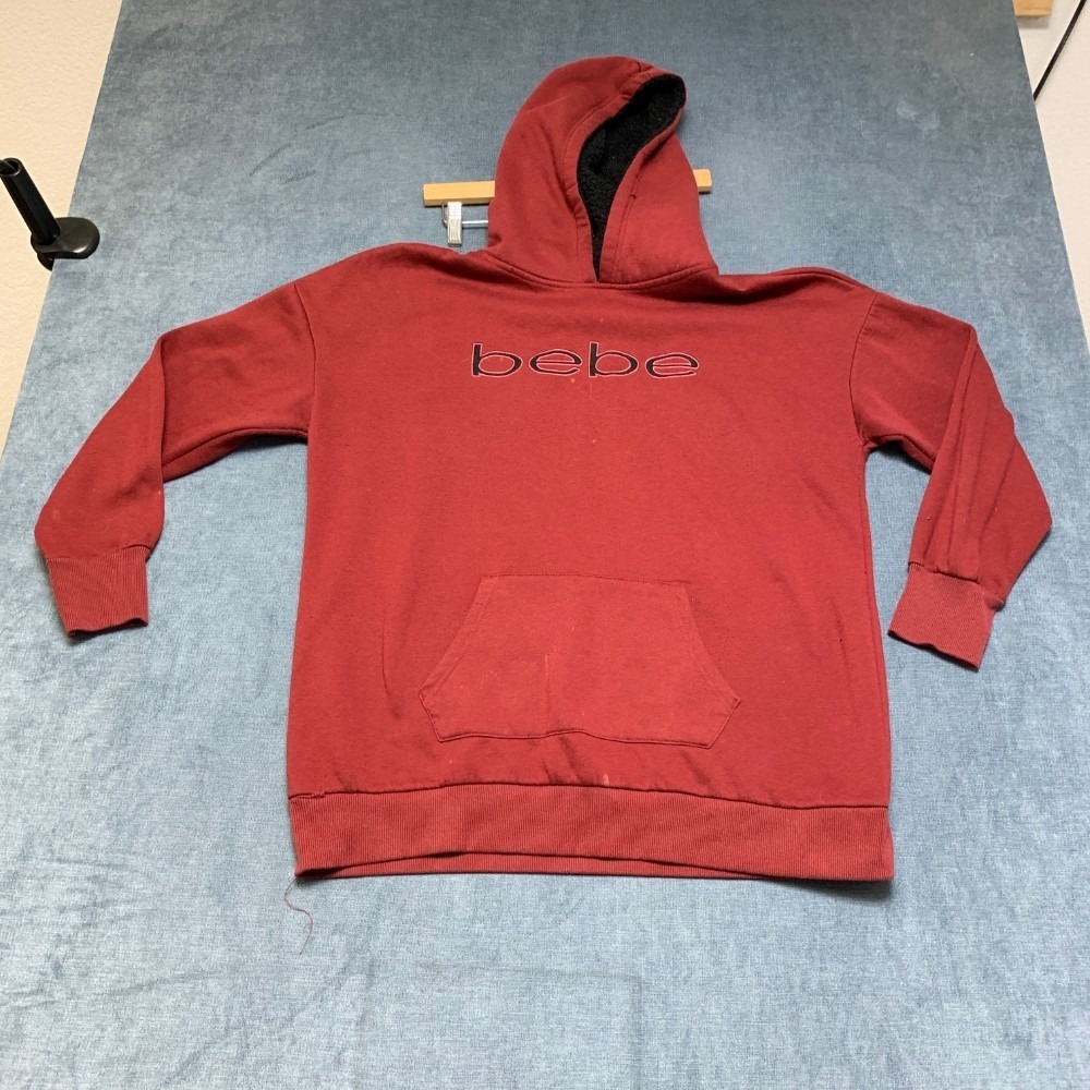 Bebe Sport Hoodie Womens 2X Burgundy Fleece Lined Spellout Kangaroo Pocket Logo